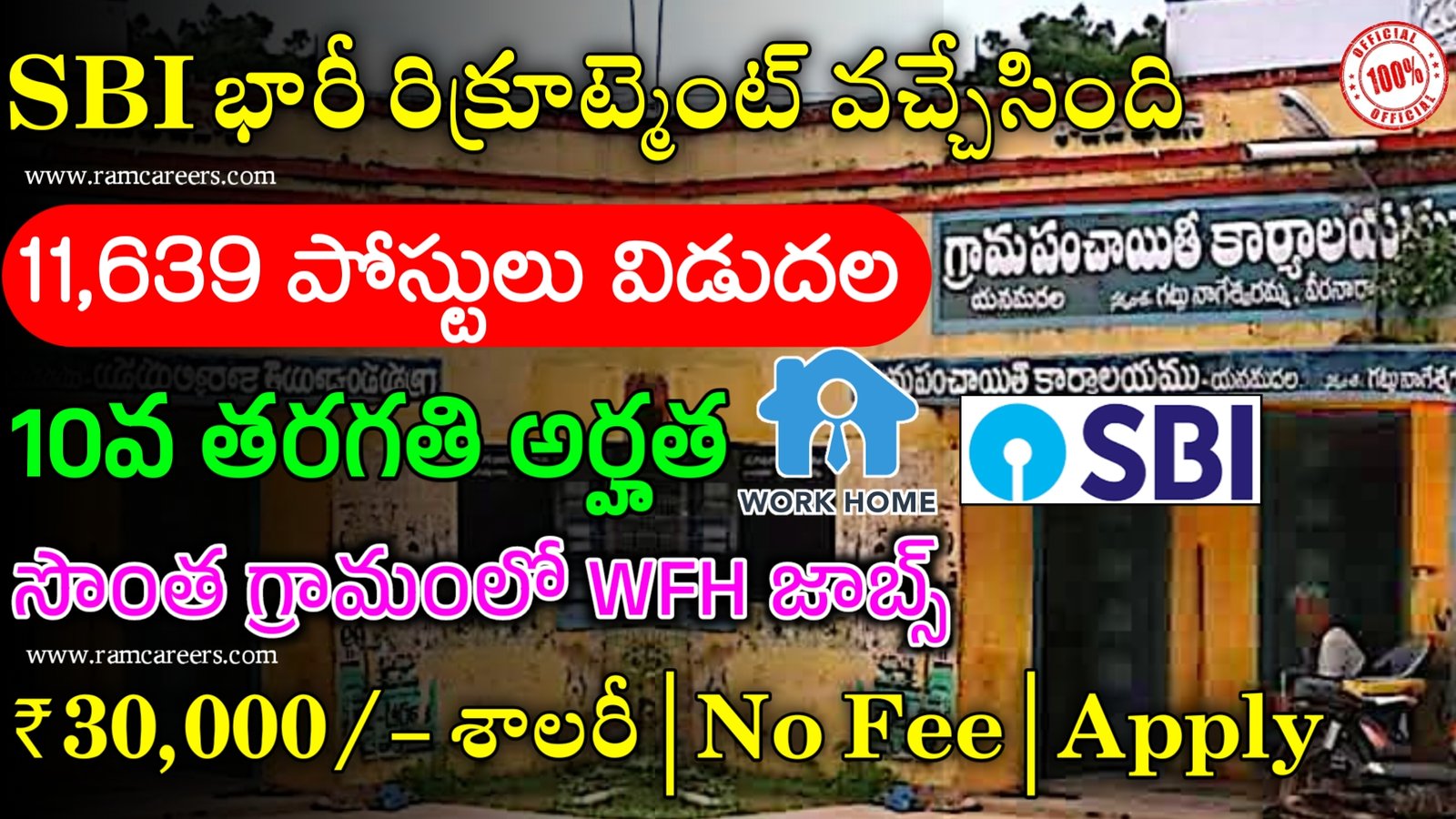 SBI లో 11,639 పోస్టులతో WFH జాబ్స్ విడుదల SBI Work From Home Jobs